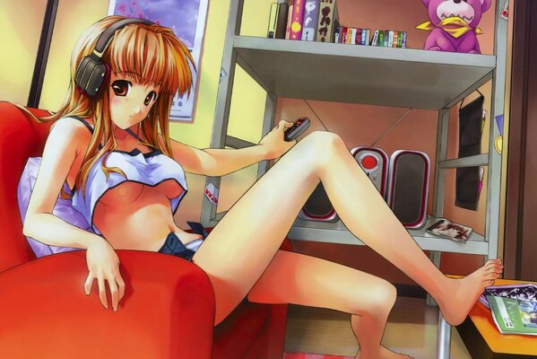 Anime girl in a red chair