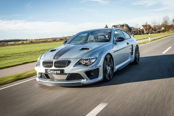 Unsuccessful BMW tuning on a country highway