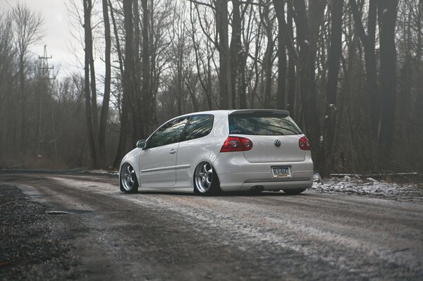 Tuned Volkswagen on a winter background