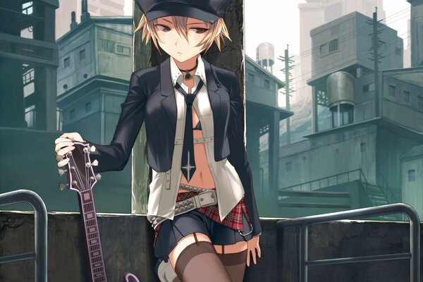 Punk-Mädchen mit Gitarre im Anime-Stil