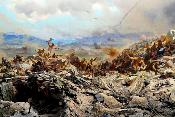 Artystyczne przedstawienie jednej z bitew podczas II wojny światowej