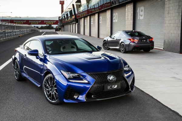 Blue Lexus rs on the race track