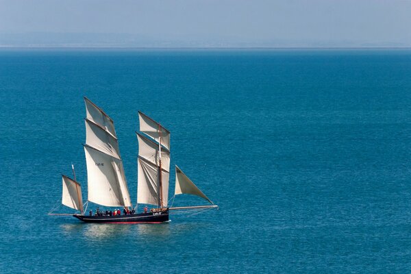 La cancalaise sailboat in the clear blue sea