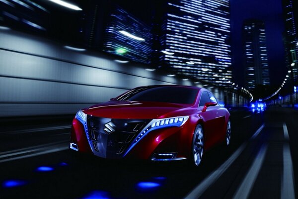 Suzuki kizashi on the road of the night city