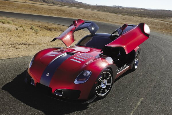 Voiture de sport rouge avec portes ouvertes