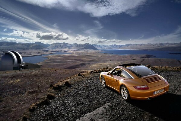 Beautiful view of the mountains blue sky car