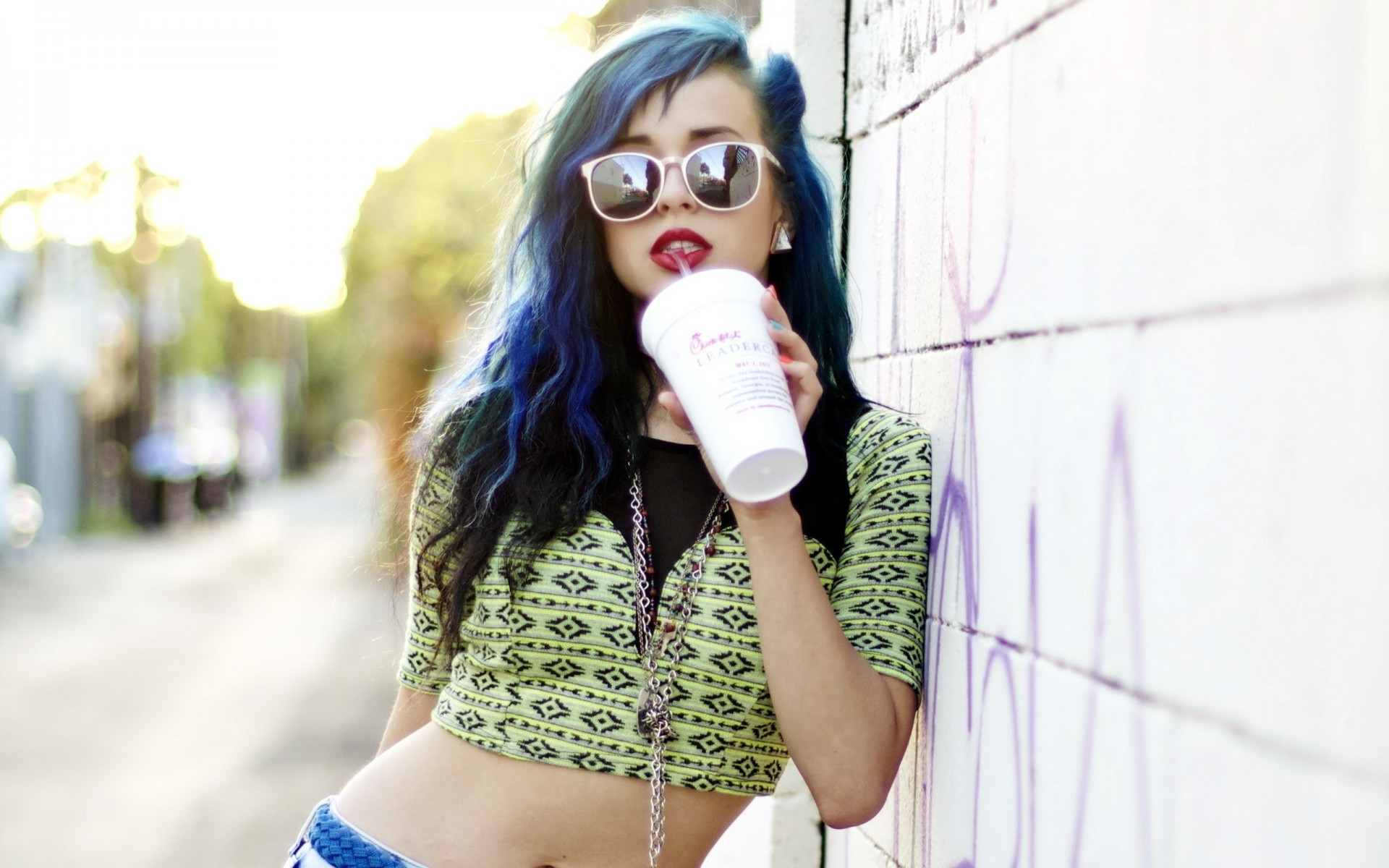 girl brunette white close up sunglasse