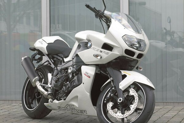 White motorcycle on a gray background