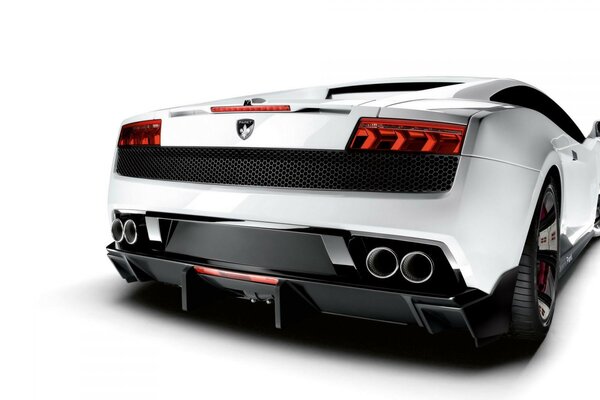 White lamborghini with a beautiful rear view