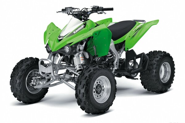 Light green Kawasaki ATV on a white background