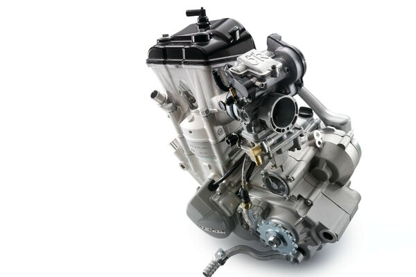 Isolated image of the KTM engine for cross-country motorcycles