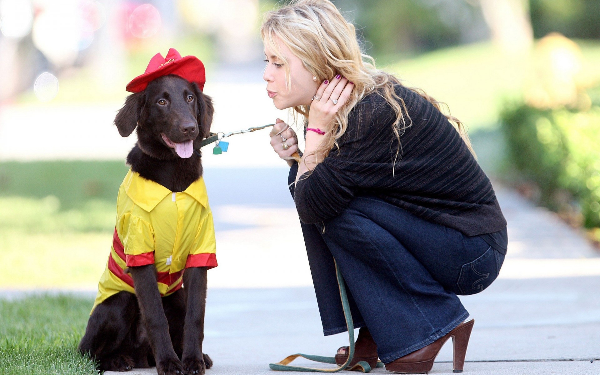 perro gris calle chica mujer rubia deporte