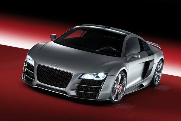 Audi r8 grey car with lights on