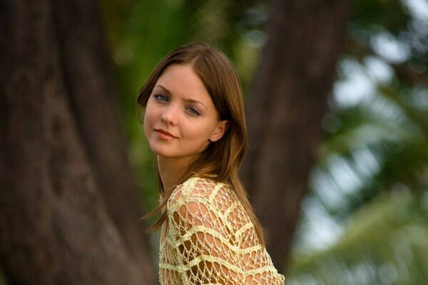 Beautiful view of a girl in nature and her face