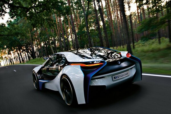 BMW high-speed car in motion on the road