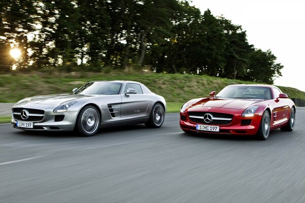 Red and silver mercedes benz