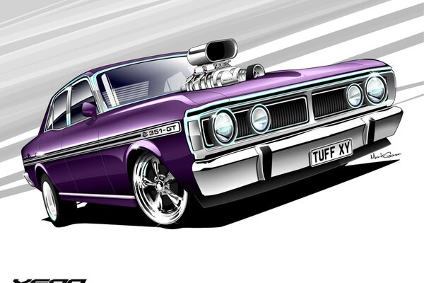 Beau dessin de muscle car en couleur