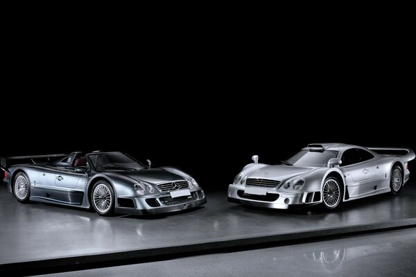 Two powerful silver sports cars