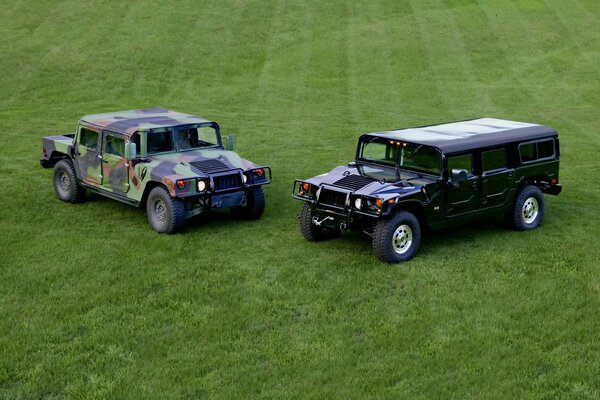 Camouflage SUVs are on the field