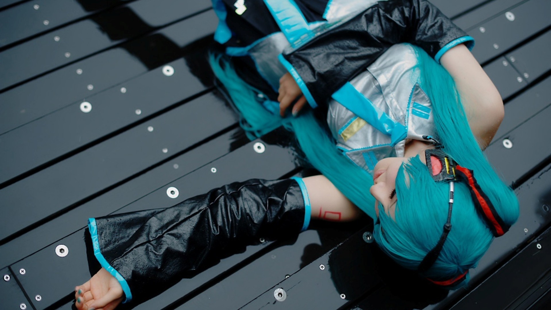 cosplay hatsune miku negro pelo azul