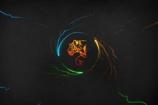 Glowing fire tiger on a black background