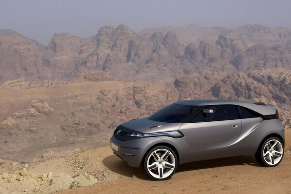 L auto du futur se dresse sur un beau plateau