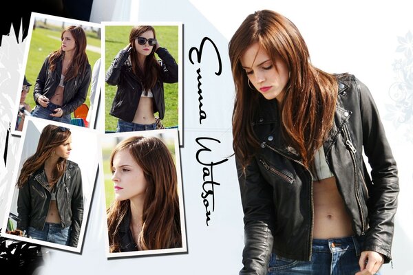 Emma Watson in a leather jacket