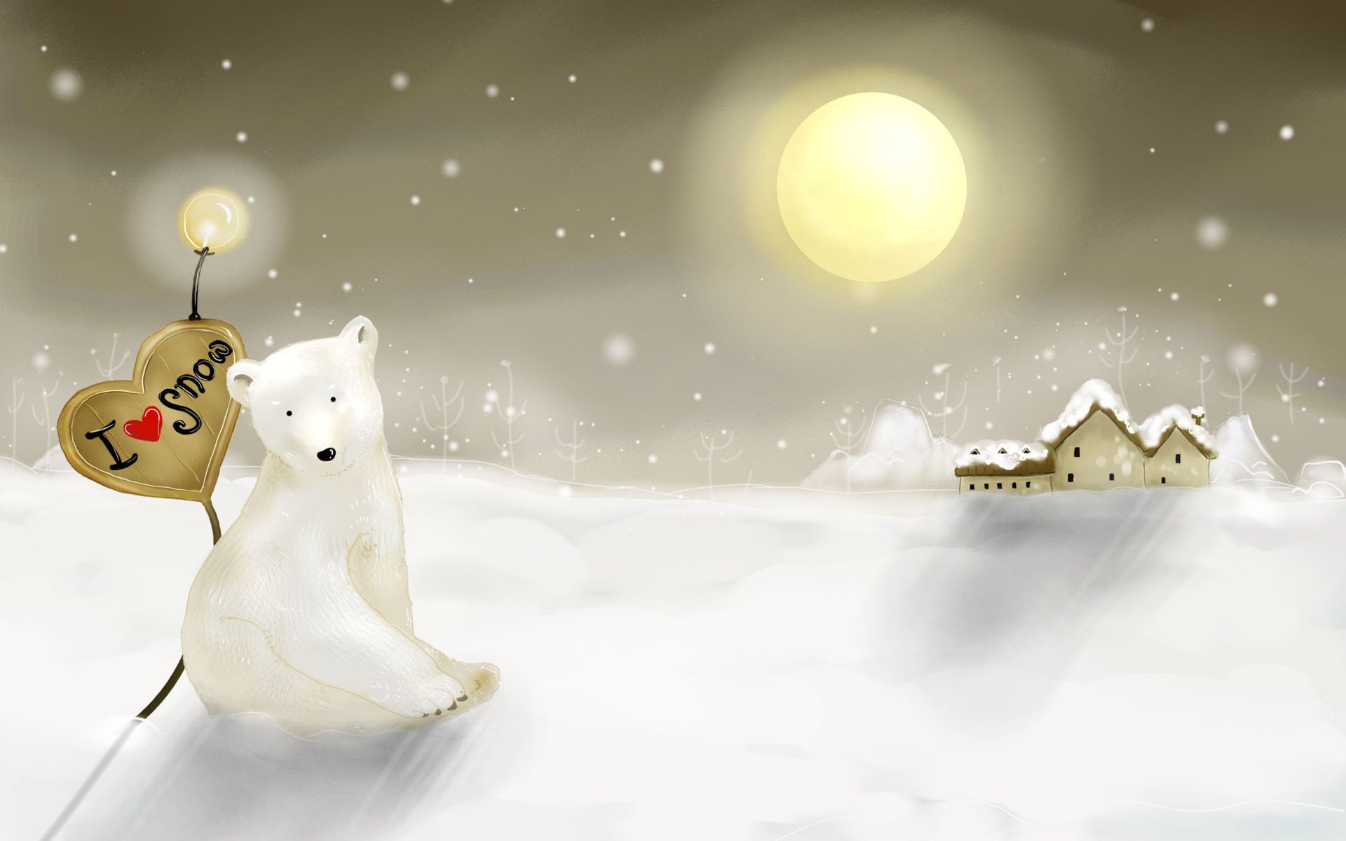 now snow lover new year bear winter drawings anime holiday snowdrifts moon bear village houses snowflake