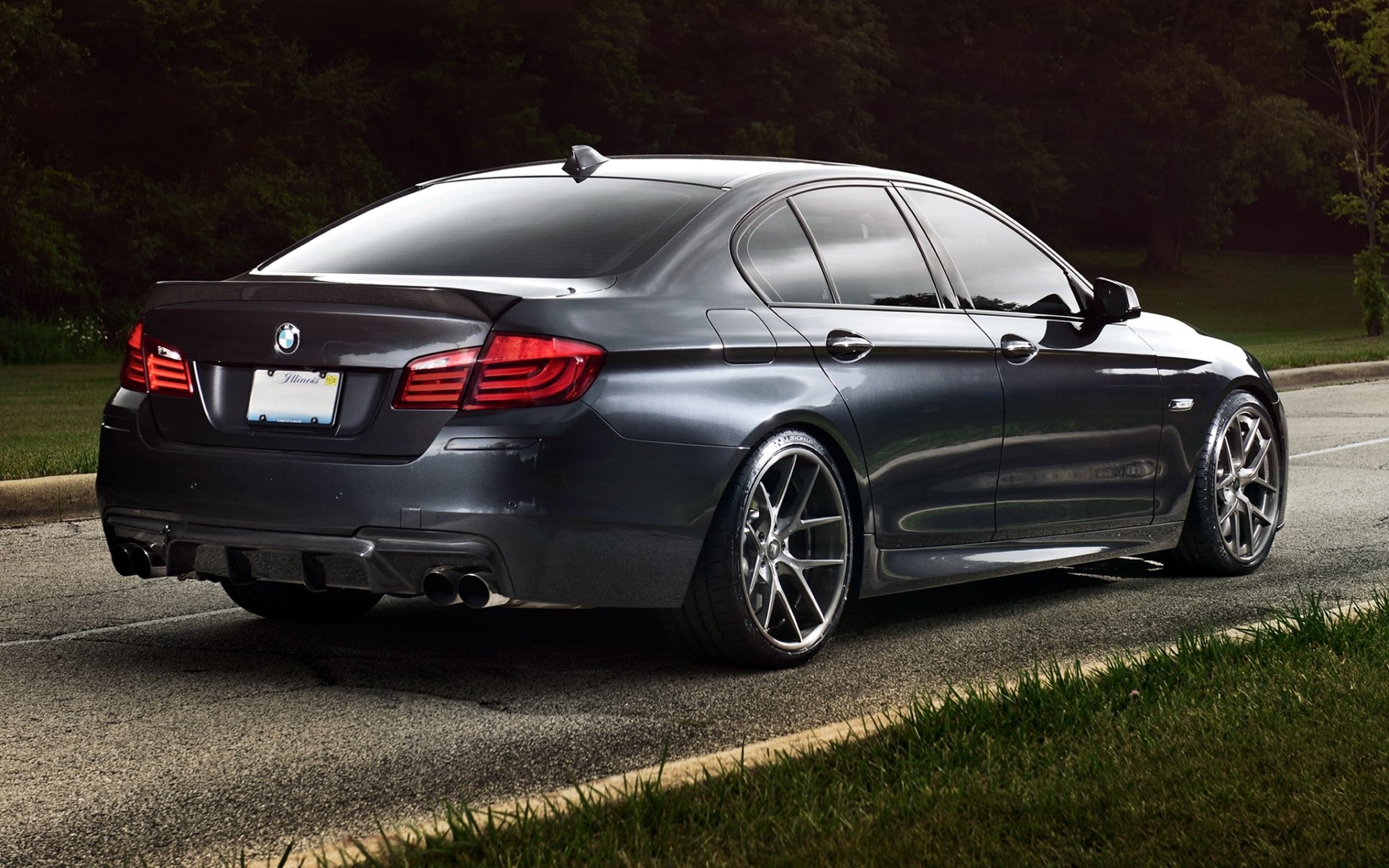 ind bmw 5 series sedan bmw 5 series rear view tuning road grass trees background