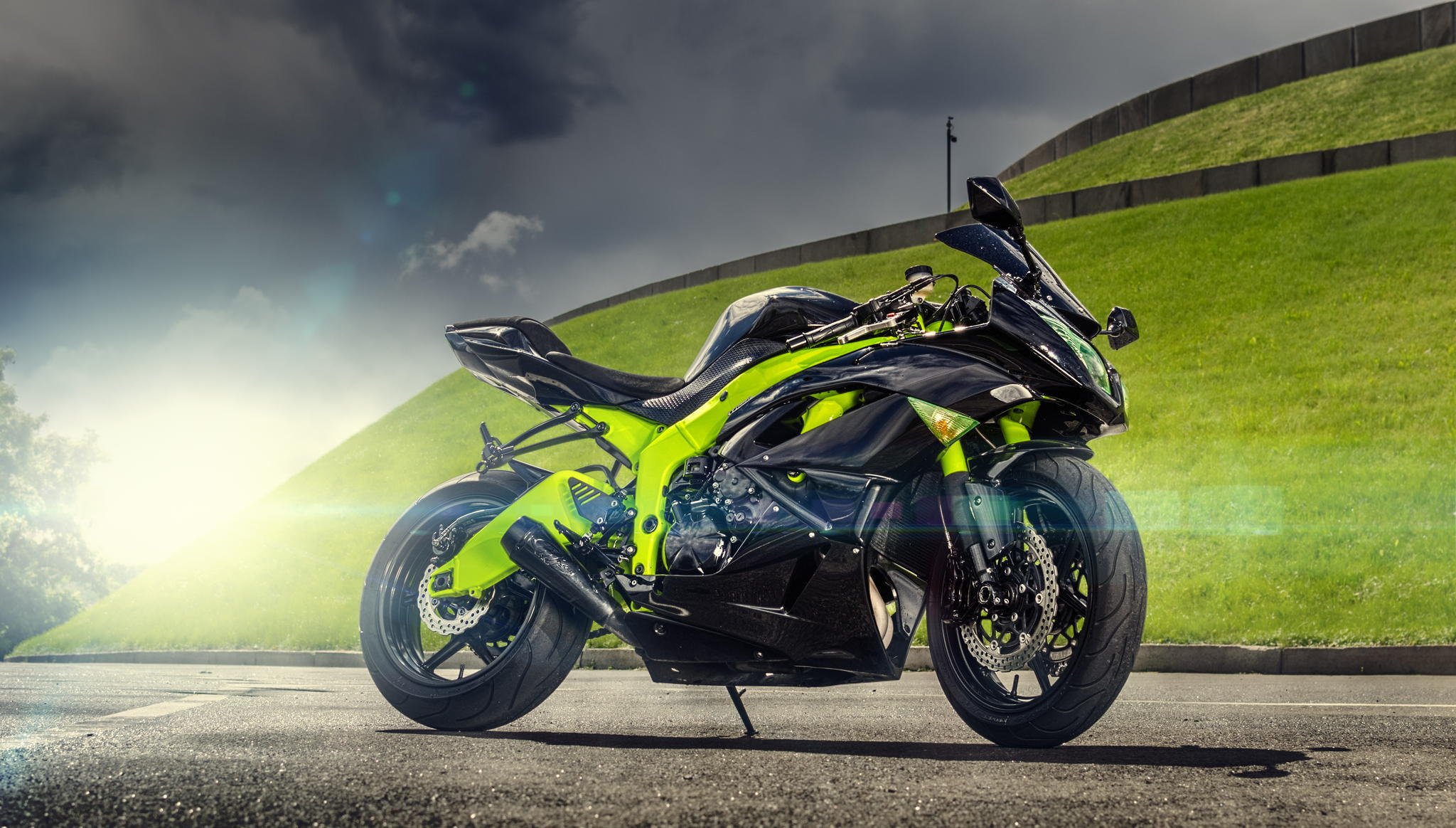 kawasaki ninja zx-6r motorrad sportmotorrad fotograf maxim bondarenko kawasaki sonne blendung