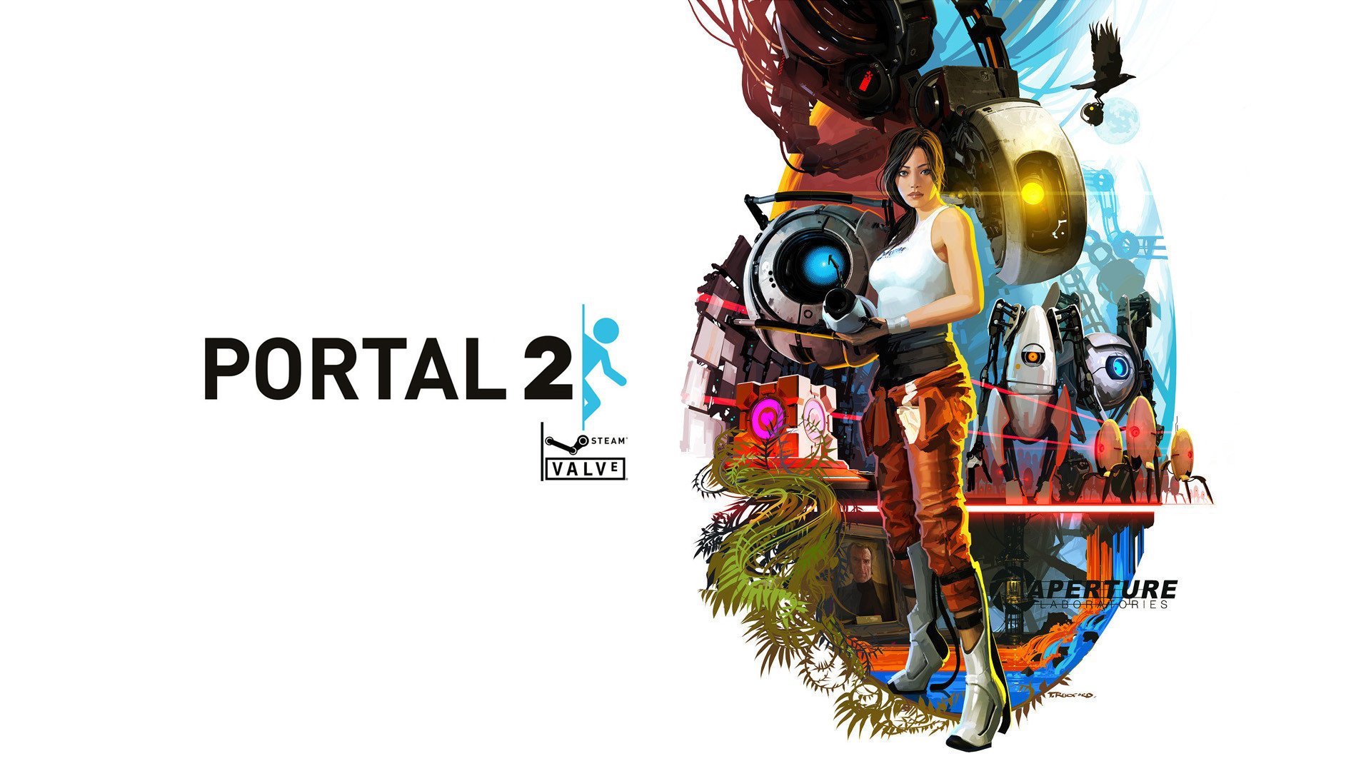 portal 2 chell chell half-life glados glados aperture portal robots white background girl bird game drawings anime women-a