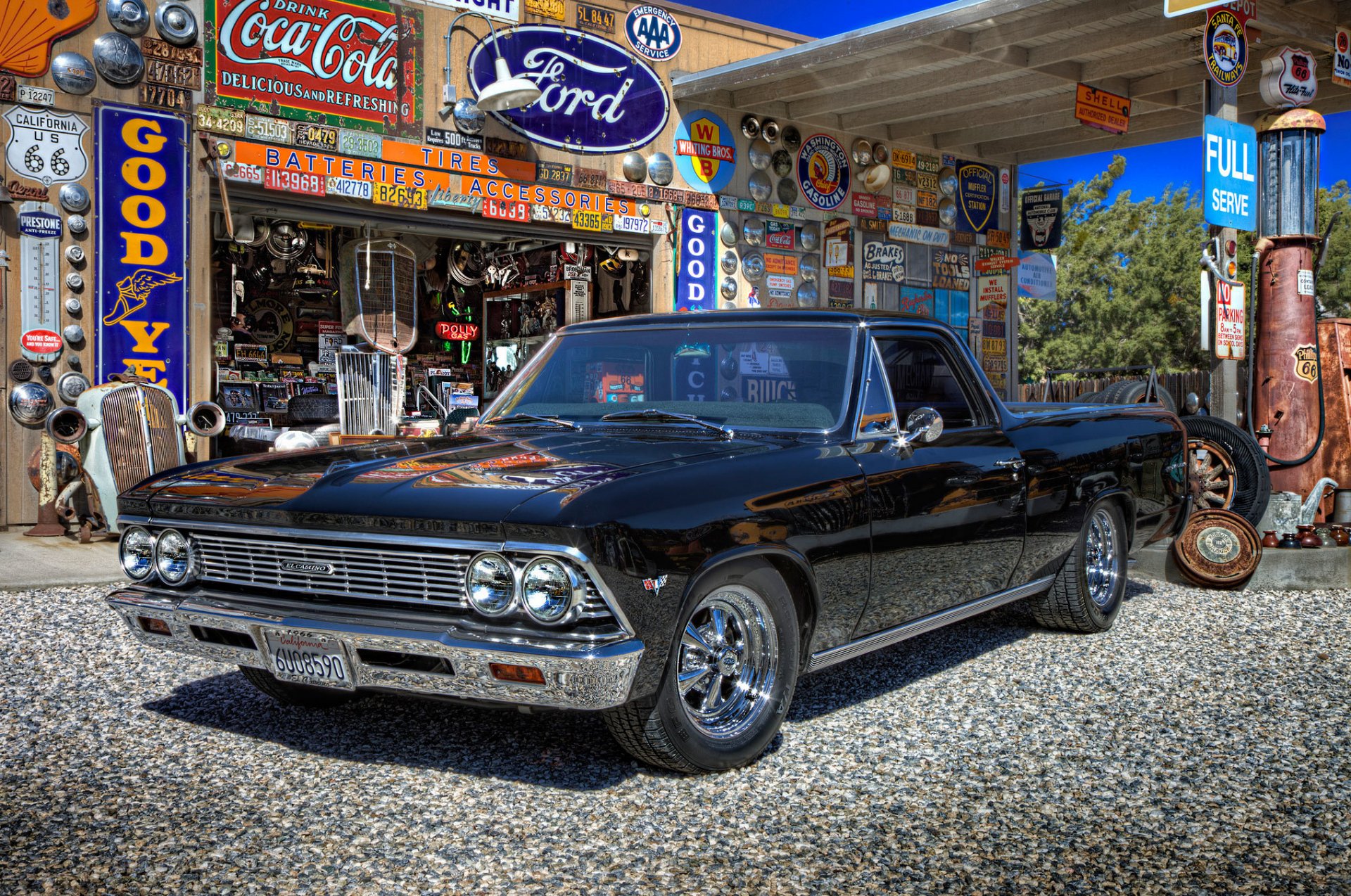 chevrolet el camino muscle car muscle car coche clásico retro servicio gasolinera gasolinera