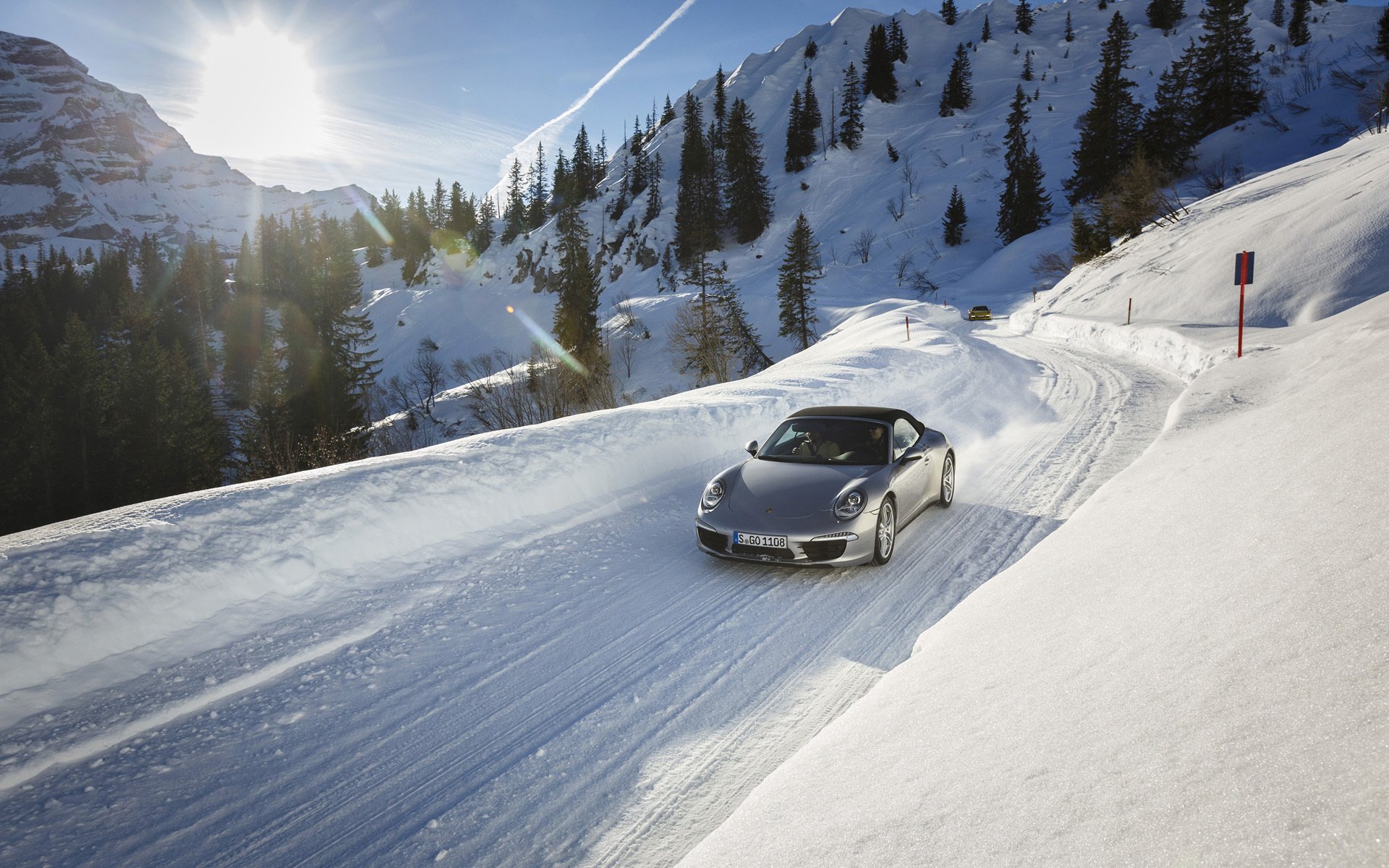 porsche 911 porsche anteriore strada sole neve