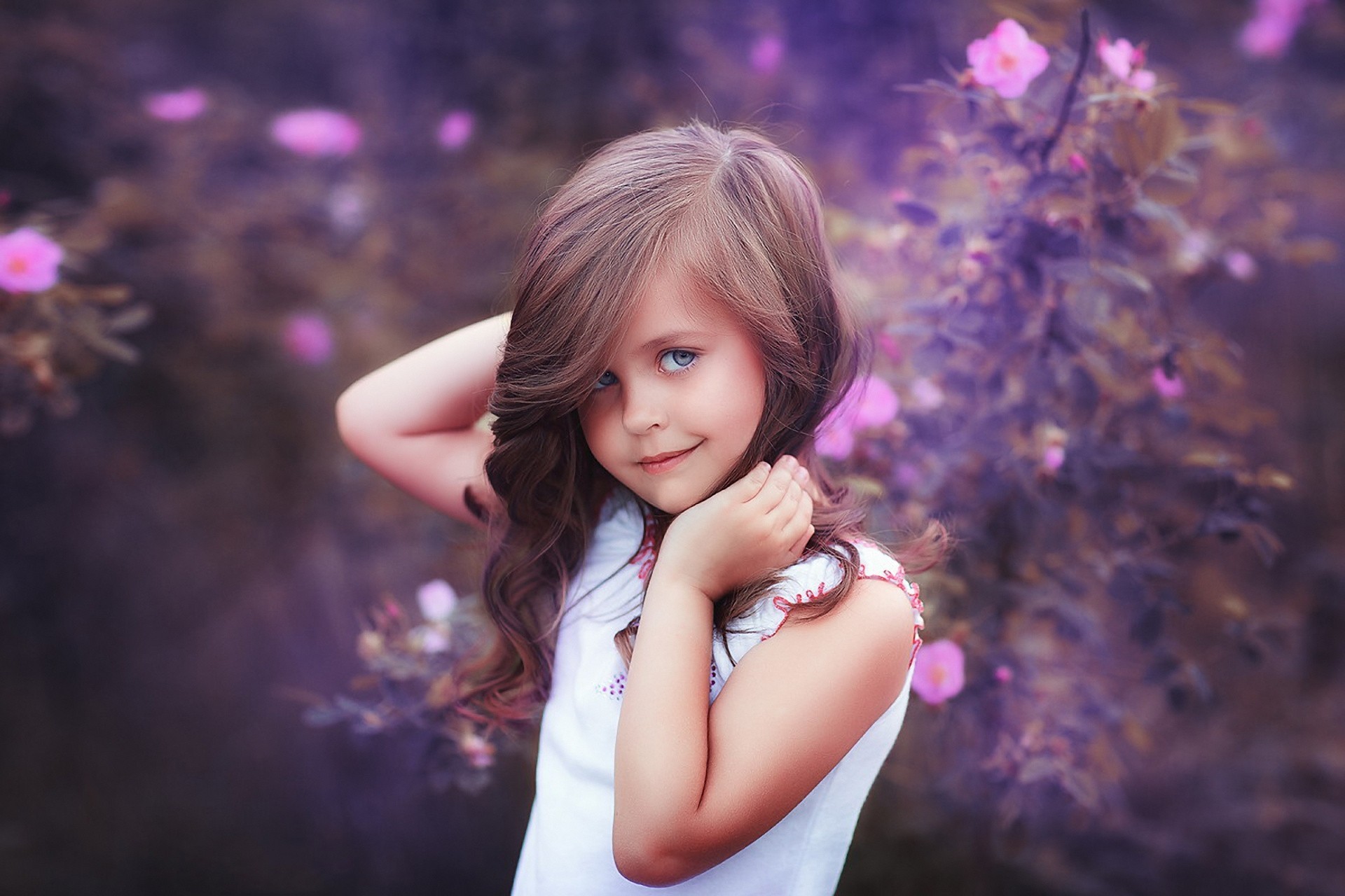 girl pose children flower views beauty child