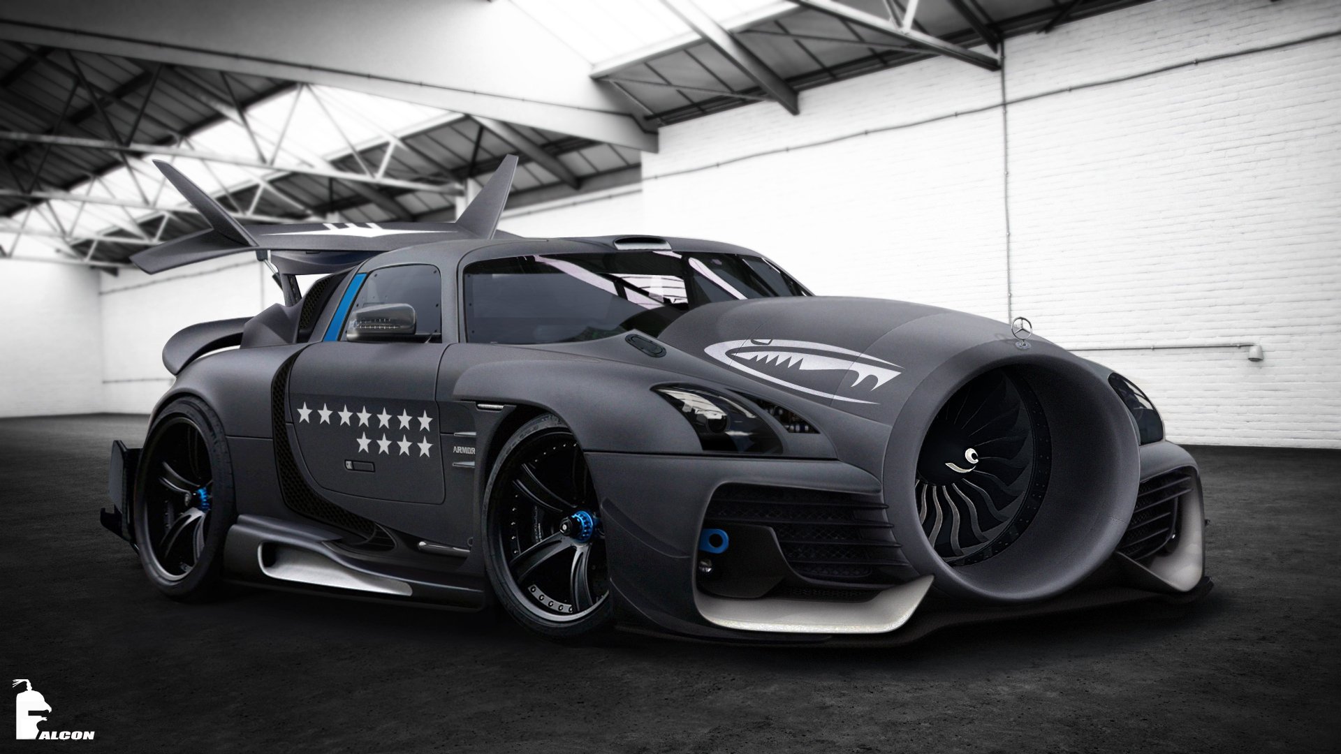 mercedes sls amg avion tuning gris mat hangar