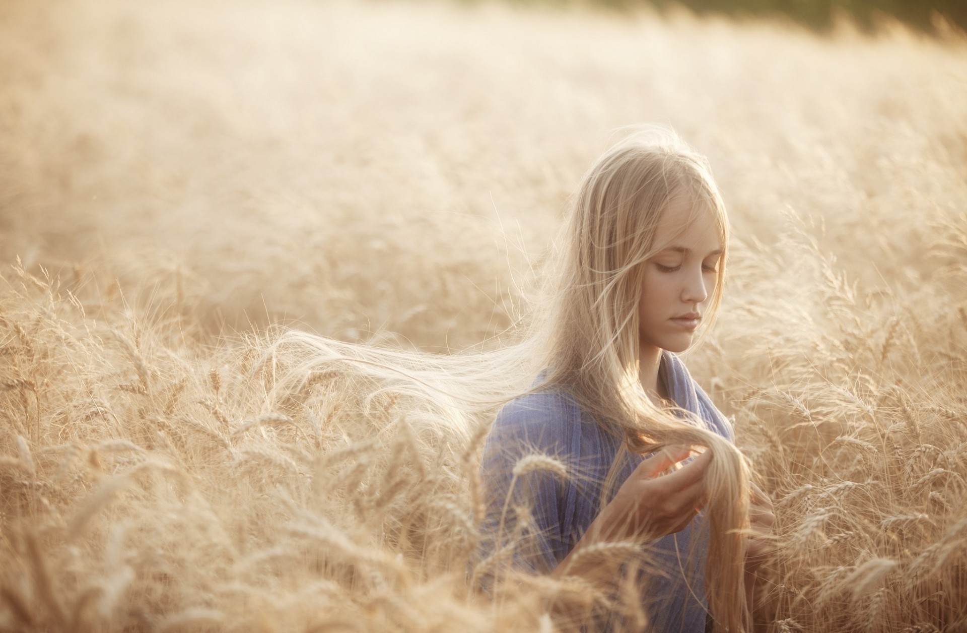 rye blonde girl hair long mood the field