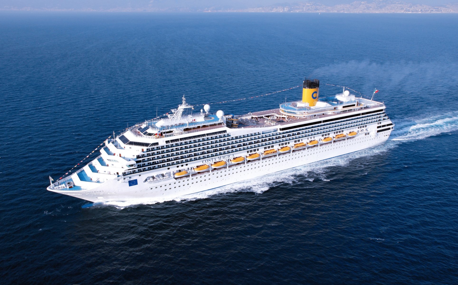 costa magica liner ships white on the fly sea day top view