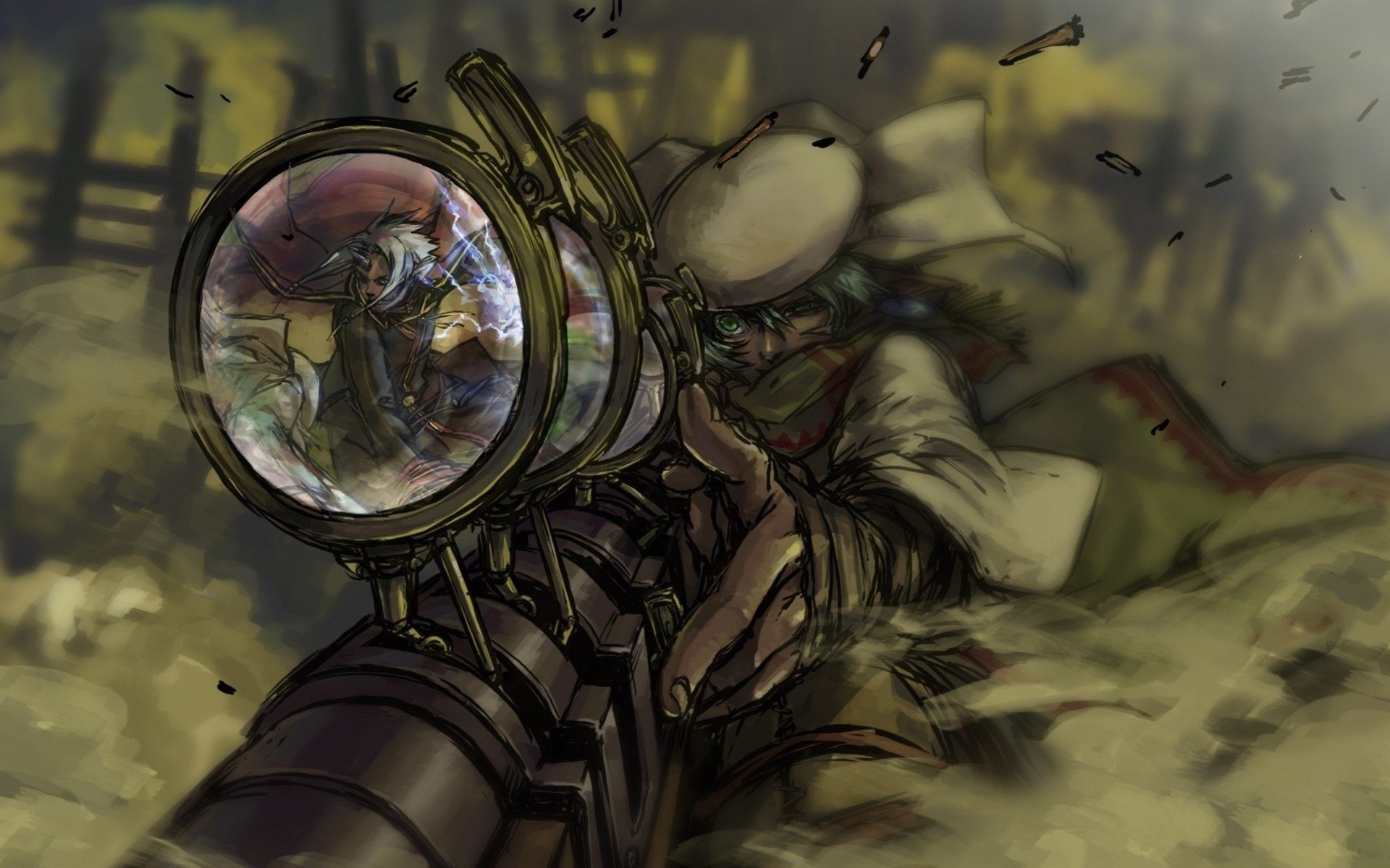 arte francotirador steampunk reflexión-a reflexión vista rifle francotirador tirador-a dibujos anime hocico tiro