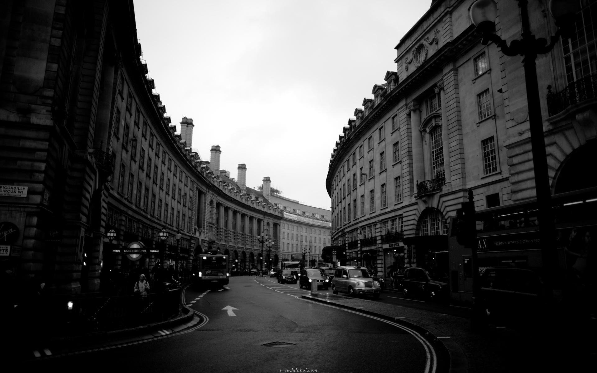 лондон город черно-белый улицы дома автомобили