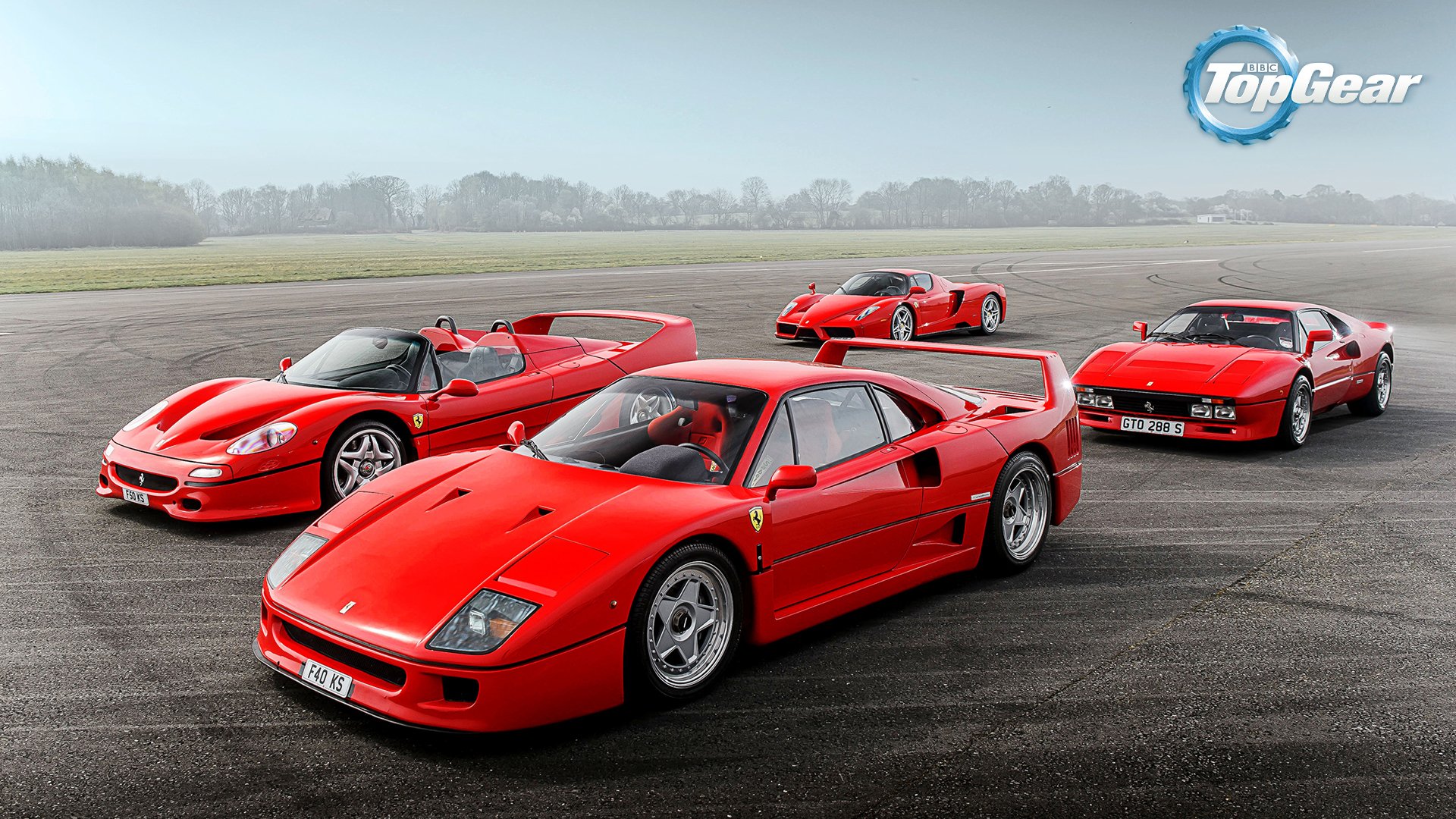 ferrari 288 gto f40 f50 enzo supercars italien rouge piste top gear avant ciel herbe