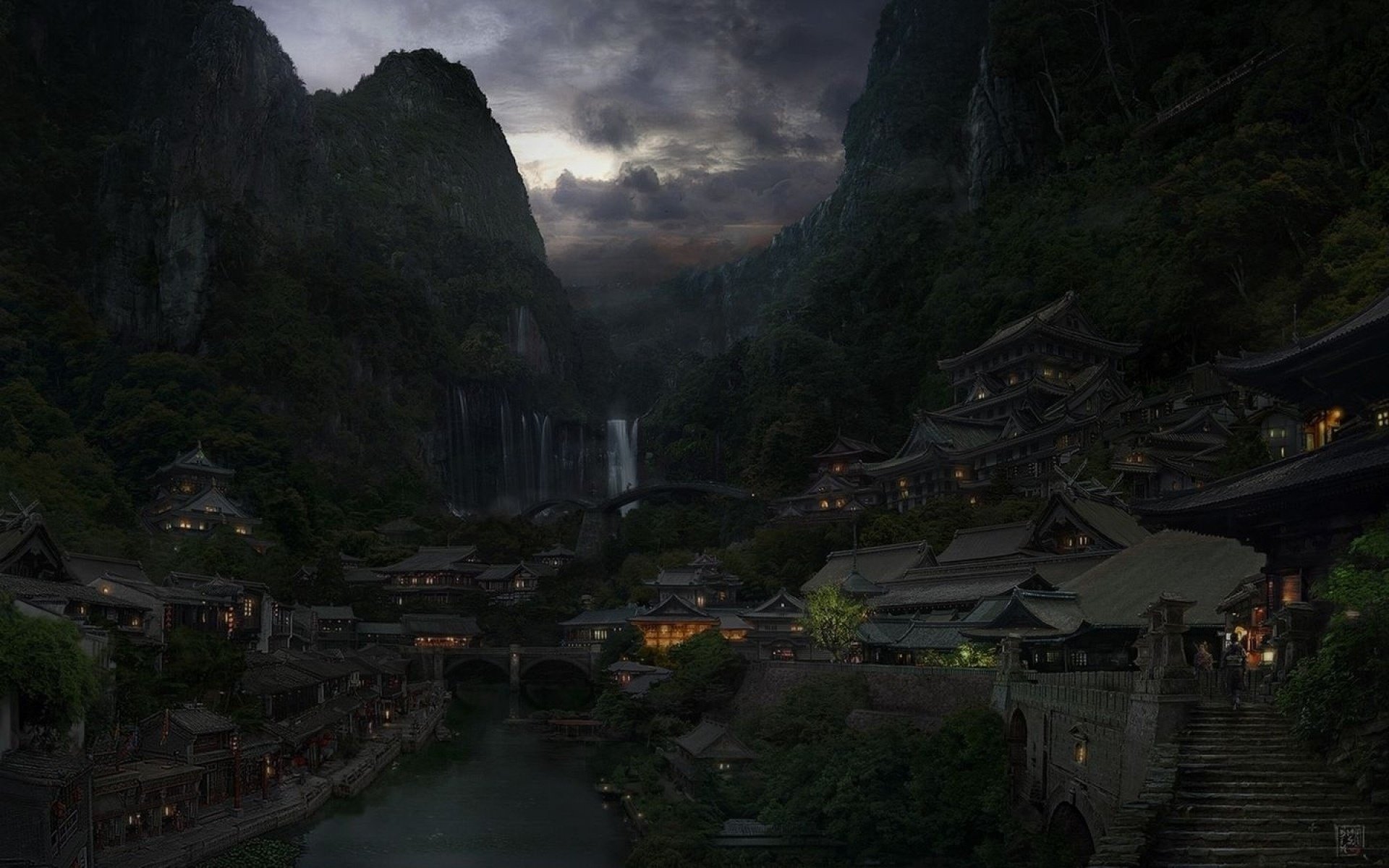 mountains lights china river clouds east bridge the city