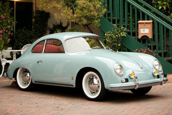 Blue retro Porsche car