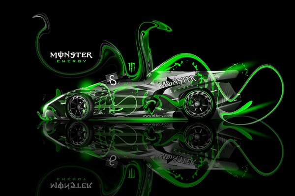 Black lamborghini in monster energy colors