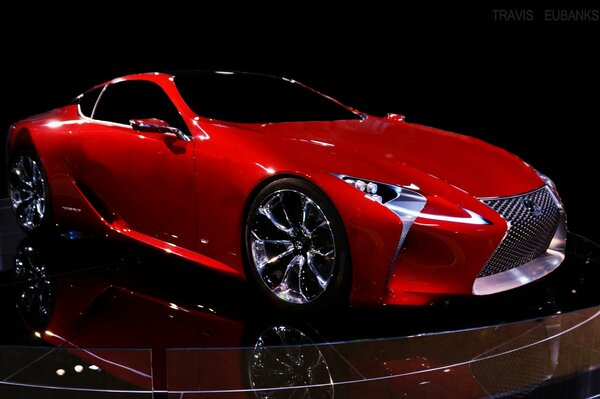 Red Lexus concept car at the exhibition