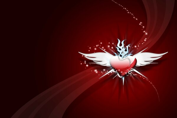 Glamorous wallpaper. A heart with wings