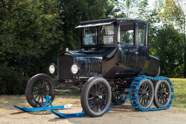 Retro Ford on snowshoes super cross-country