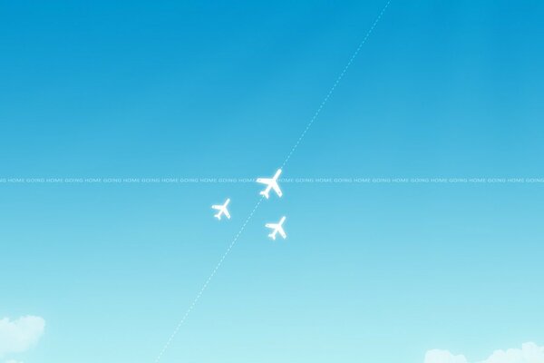 Три самолета на синем небе