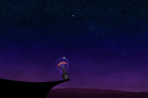 A light bulb on a starry purple sky background