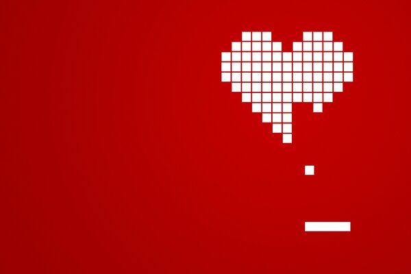 A heart of white squares on a red background