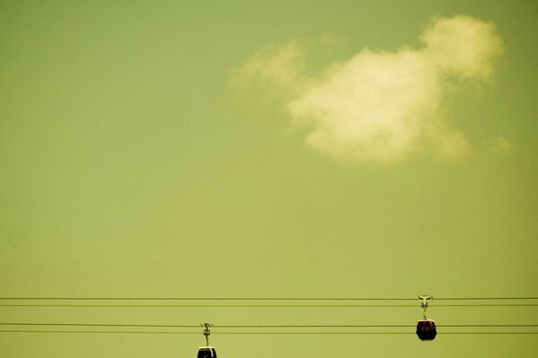 Lifting a cable car in the sky with clouds